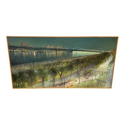 Lot 1248 - American School, contemporary, large oil on canvas - On the Hudson, framed