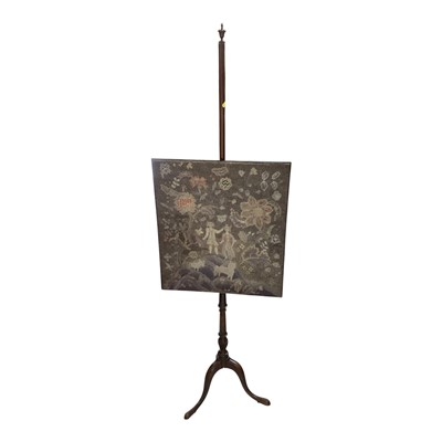 Lot 5383 - 19th century pole screen with embroidered banner
