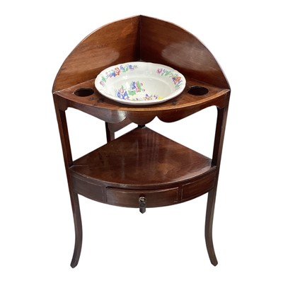 Lot 5380 - George III corner washstand with bowl