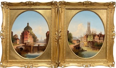 Lot 179 - Johan Wilhelm Jankowski (Czech, 1825-1870) pair of oils on canvas - Continental Town Scenes, signed, 50cm x 40cm, in ornate gilt frames.(2)