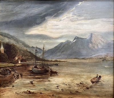 Lot 5138 - Early 20th century School, oil on canvas, river landscape with a rowing boat in the foreground.
