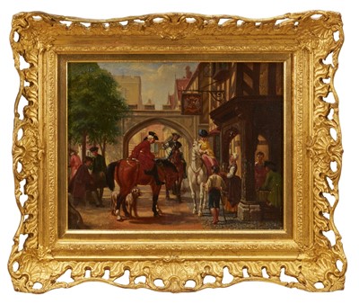 Lot 1196 - English School, 19th century, oil on canvas - The Tavern Stop, 28.5cm x 36cm, in gilt frame