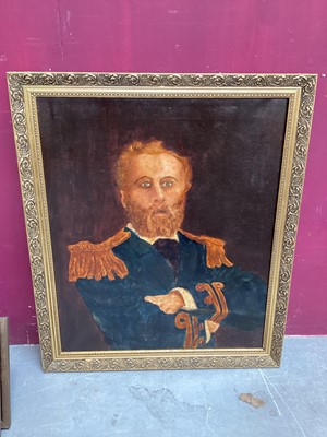Lot 1267 - 19thC Naïve School. Portrait of a bearded naval officer, oil on canvas, 75cmx 65cm.
