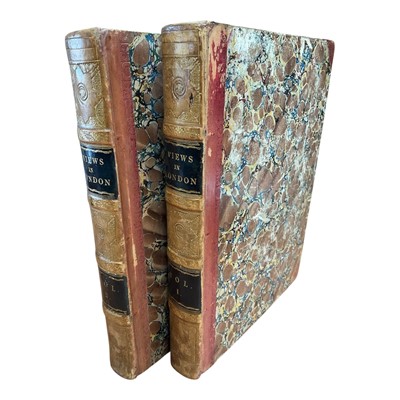 Lot 1366 - View in London, London and its environs in the 19thC, illustrated by a series of views from the original drawings by Thomas H. Shepherd, published by Jones & Co., two volumes, leather spines...
