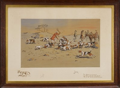 Lot 999 - *Snaffles, Charles Johnson Payne (1884-1967) signed hand-coloured print - 'Jack', 'The Belvoir may be 'andsomer. The Quorn patienter under pressure. But for real tear-em-an-eat-em -', published b...