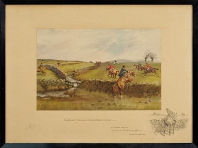 Lot 996 - *Snaffles, Charles Johnson Payne (1884-1967) signed hand-coloured print - 'The Biggest Walls In The Counthry Was In It, with Snaffles blindstamp, 50.5cm x 68.5cm, in glazed frame