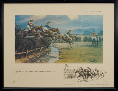 Lot 994 - *Snaffles, Charles Johnson Payne (1884-1967) signed print - A Sight to take Home and Dream About, with Snaffles blindstamp, published by Messrs Fores, 50cm x 65cm, in glazed frame