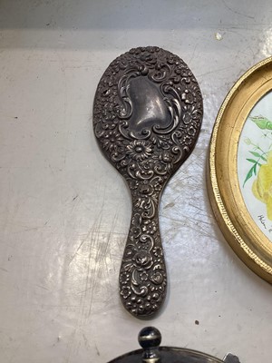 Lot 5018 - Antique silver mirror together with some enamel spoons, silver plated and brass items