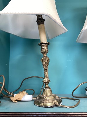 Lot 5019 - Pair of brass table lamps together with a converted vase table lamp