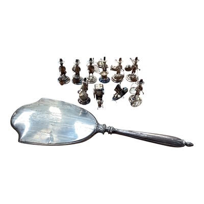 Lot 5082 - Nine Chinese sterling silver menu holders together with a sterling silver backed hand mirror