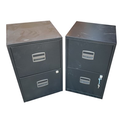 Lot 5404 - Pair of contemporary black metal two draw filing cabinets, each 67 x 41 x 40cm.