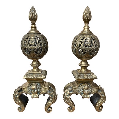 Lot 114 - Large pair of brass chenet