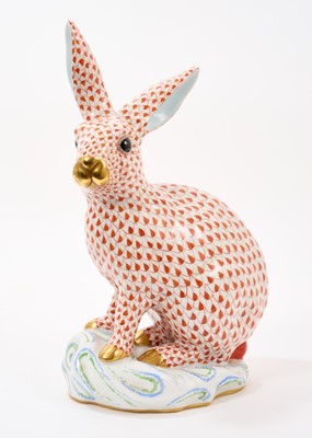 Lot 1 - Large Herend porcelain model of a rabbit, painted red, shown seated, 30cm high