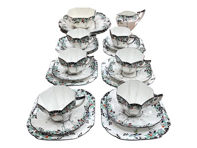 Lot 2222 - 1930s Art Deco Shelley porcelain 'Black Trees' pattern tea set - 22 pieces