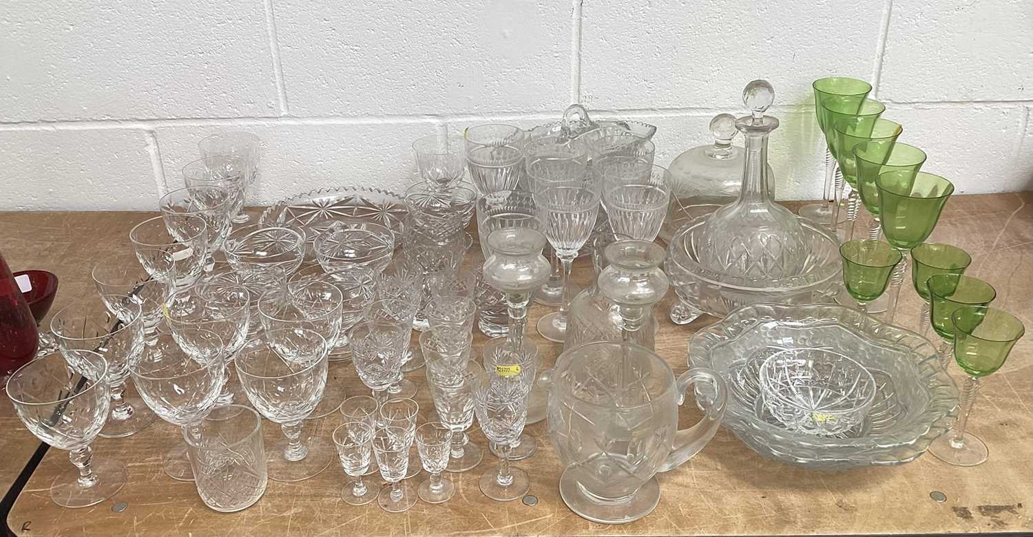 Lot 5040 - Collection of glassware to include wine glasses, decanter, cut glass and coloured glass