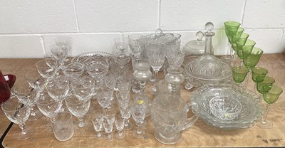 Lot 5040 - Collection of glassware to include wine glasses, decanter, cut glass and coloured glass