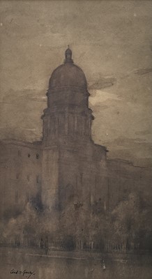 Lot 1064 - Andrew Archer Gamley (1869-1949) watercolour - St. George's Church, Edinburgh, now the West Register House, signed, 26cm x 14.5cm, in glazed frame