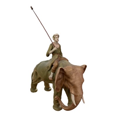 Lot 199 - Royal Dux figure of elephant and rider, 26cm long