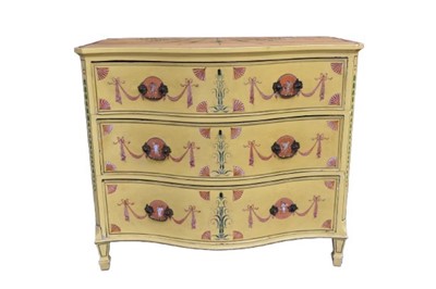 Lot 1492 - Georgian style polychrome painted serpentine chest of drawers