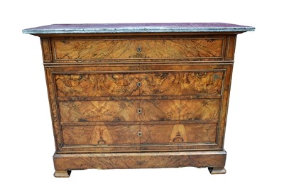Lot 1493 - 19th century French walnut chest with grey figured marble top