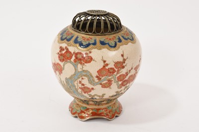 Lot 81 - Japanese earthenware koro and white metal cover