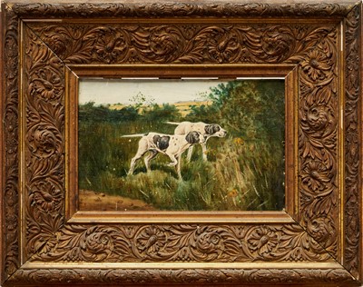Lot 981 - French School, first half 20th century, oil on panel - Two Pointers, 25.5cm x 39.5cm, in gilt frame