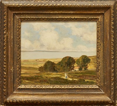 Lot 1024 - Joseph Vickers De Ville (1856-1925) oil on panel - Extensive River Landscape, signed, 30.5cm x 35.5cm, in gilt frame