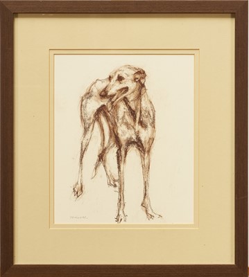 Lot 979 - *Jonathan Trowell (1938-2013) charcoal and crayon sketch - A Greyhound, signed, 29cm x 24cm, in glazed frame