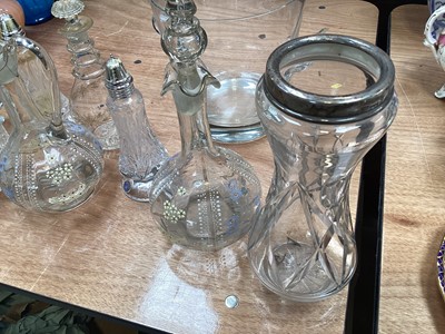 Lot 5066 - Silver topped glass vase together with a pair of antique wine jugs, wine cooler etc