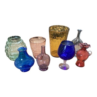 Lot 5069 - Collection of coloured glass vases to include a large amber vase with air bubbles