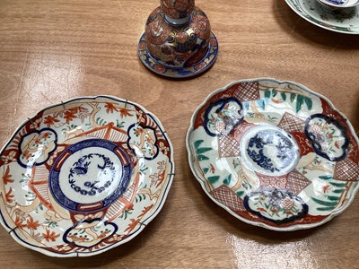 Lot 5070 - Collection of antique oriental porcelain to include Chinese Imari plates, Famille Vert tea caddy etc