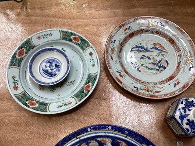 Lot 5070 - Collection of antique oriental porcelain to include Chinese Imari plates, Famille Vert tea caddy etc