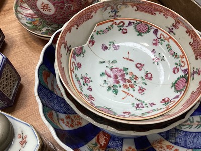 Lot 5070 - Collection of antique oriental porcelain to include Chinese Imari plates, Famille Vert tea caddy etc