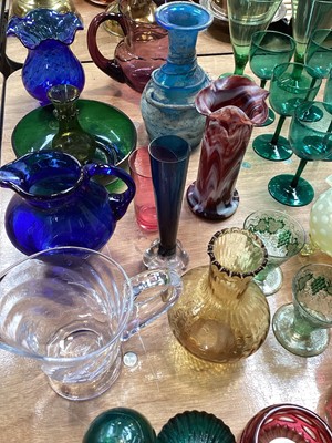 Lot 5071 - Collection of glassware to include a set of six Georgian green wine glasses, silver and glass small vase, antique coloured glass etc