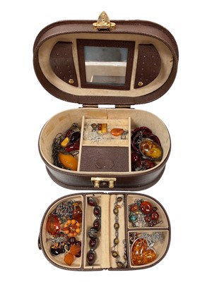 Lot 163 - Jewellery box containing a collection of silver mounted amber jewellery