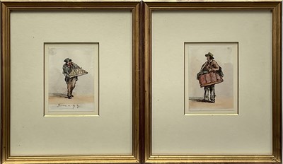 Lot 1023 - The Reverend George Jackson (1816-1876) pair of pen, ink and watercolour sketches - Pedlars, 13cm x 9cm, in glazed gilt frames Provenance: Fry Gallery, Jermyn Street, London