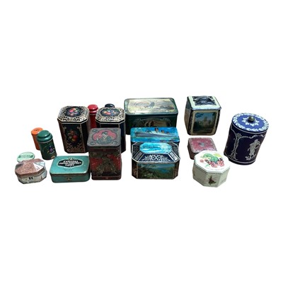 Lot 5192 - Group of antique tins to include Queen Mary ship, Wedgwood style tin, and others