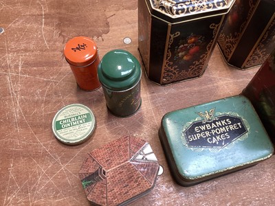 Lot 5192 - Group of antique tins to include Queen Mary ship, Wedgwood style tin, and others