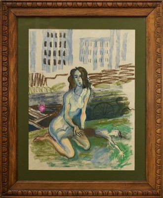 Lot 1086 - Phoebe Peto Willetts (1917-1978), pastel, drowning at Rochdale Canal, circa 1968, together with another panel relating to the canal drownings. Note: Mother with her drowned child, why agai...