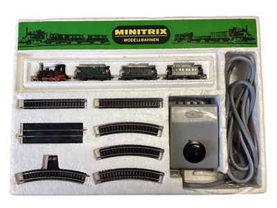 Lot 1757 - Hornby Minitrix N Gauge Prussian 0-6-0 T3 Passenger Train starter set, boxed 1906, plus passing loop set N902. (2)