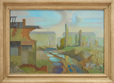 Lot 1088 - Phoebe Peto Willetts (1917-1978) oil on board - Hodges Row, Bute Town, after the Cardiff blitz, signed and dated 1958, 52cm x 74.5cm, framed. N.B. Depicting the WWII bomb damage at Bute...