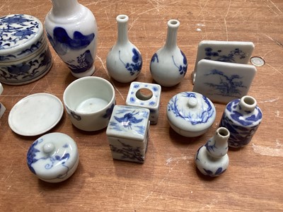 Lot 5075 - Collection of antique Oriental blue and white porcelain miniature items to include vases, pots, pair of miniature screens