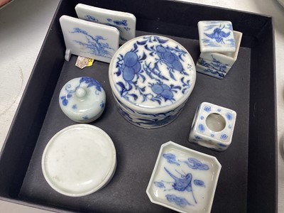 Lot 5075 - Collection of antique Oriental blue and white porcelain miniature items to include vases, pots, pair of miniature screens
