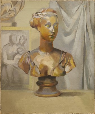 Lot 1091 - Phoebe Peto Willetts (1917-1978) oil on canvas - still life study of a classical bust, 61cm x 51cm, unframed