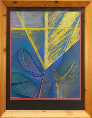 Lot 1093 - Phoebe Peto Willetts (1917-1978) oil pastel - Life After Death, 65cm x 52.5cm, glazed frame. Drawn by Phoebe when she knew she was close to death with cancer.