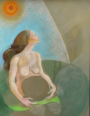 Lot 1096 - Phoebe Peto Willetts (1917-1978) pastel study - a pregnant woman, 63cm x 48cm, framed, together with another of a mother and infant, another verso, 32cm x 24cm (2)