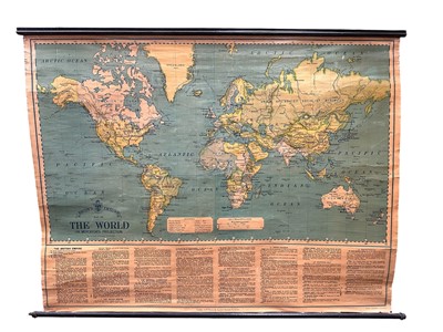 Lot 146 - Bacon's Excelsior Map of the World, first half 20th century, printed on paper and laid on linen, with wooden supports, 125cm x 156cm