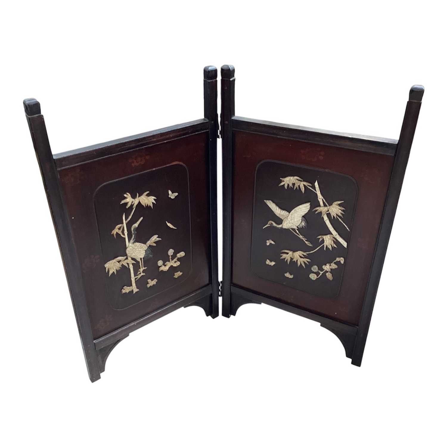 Lot 5169 - Late 19th century Japanese Meiji period two fold screen with mother of pearl and carved bone inlay