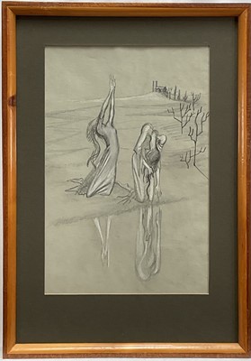 Lot 1101 - Phoebe Peto Willetts (1917-1978) three works, By the Waters of Babylon, God Made Male and Female to be of One Flesh, and another larger pencil sketch, all glazed and framed