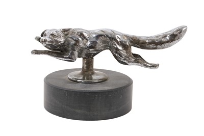Lot 901 - Vintage chromium plated car mascot in the form of a running fox, mounted on a slate base, 7cm high overall x 13cm wide